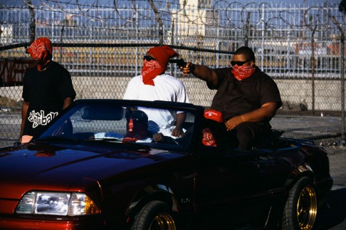 Disguised Bloods Gang Members in Parking Lot