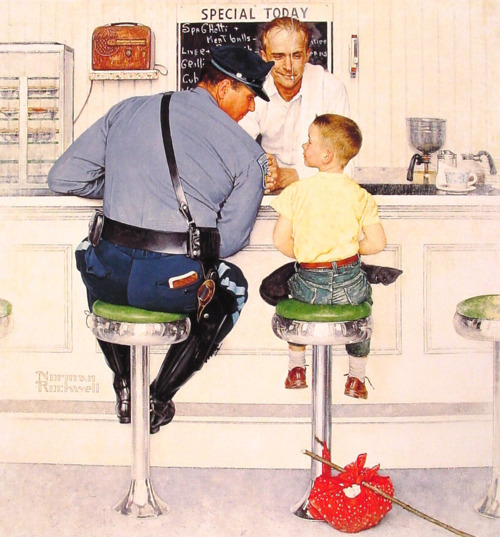 Norman Rockwell Cop at Counter w Boy