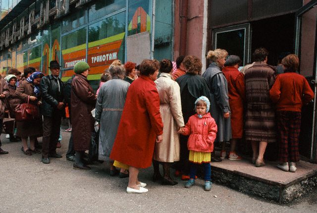 Siberians Lining up Outside a Store