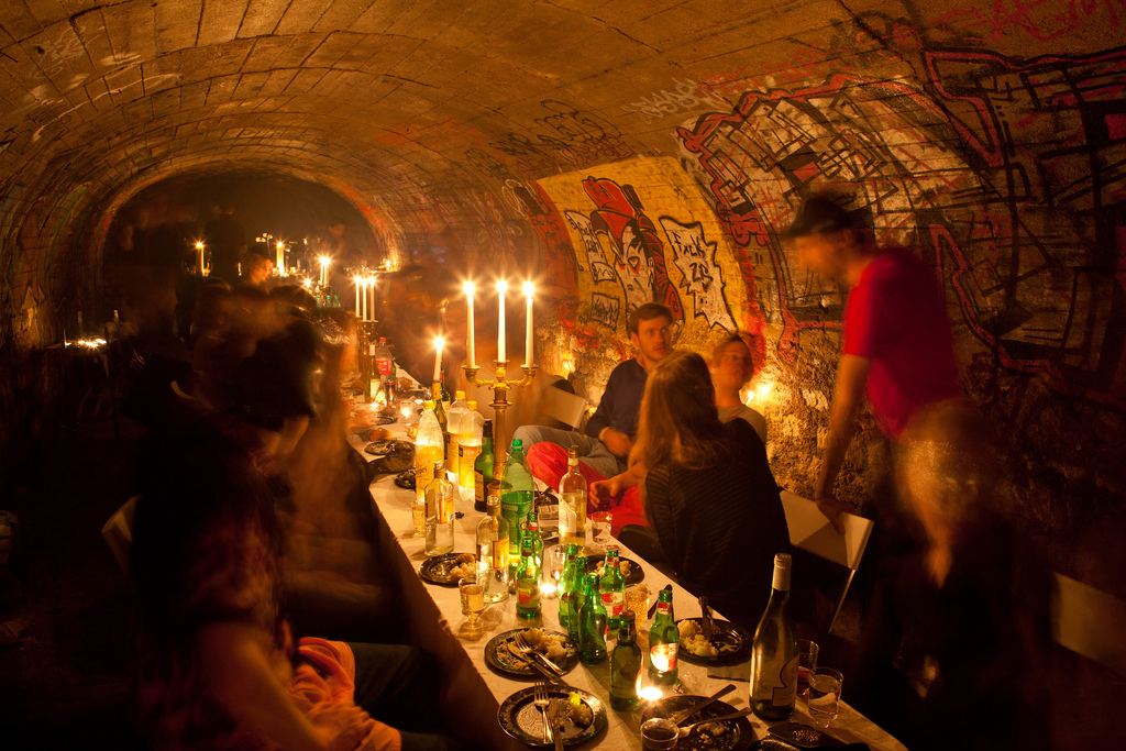 A late supper in an abandoned air-raid shelter