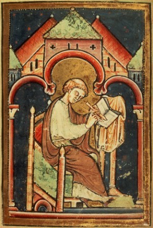 BL58271 Add 39943 f.2 A scribe (probably Bede) writing, by Bede, Latin (Durham); British Library, London, UK; copyright unknown