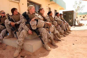 U.S. Marines from 3rd Marine Aircraft Wing listen to a brief as they begin training as part of the Lioness Team on Camp Korean Village, Iraq, July 31, 2006. (U.S. Marine Corps photo by Sgt. Jennifer L. Jones) (Released)
