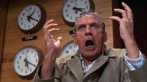 Network (1976) depicts a madman news anchor trying to wake up the masses from the delusion of television
